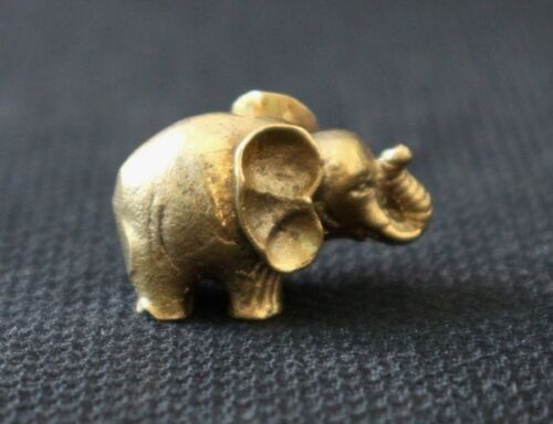 1 TRUNK UP FENG SHUI MINI BRASS THAI ELEPHANT GOOD LUCK ANIMAL FIGURE HOME DECOR - Picture 2 of 3