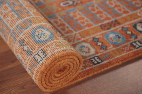 Tribal Geometric Rust Wool Oushak Runner Rug 2' 6" x 8' 0" Handmade Hallway Rug - Picture 9 of 12