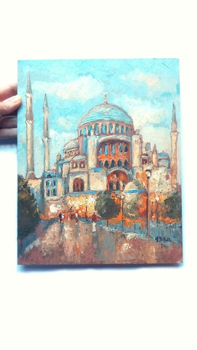 Ayasofia Moschea Paesaggio Urbano Dipinto Olio Originale Art9x12 Istanbul Impressionismo - Foto 5 di 5