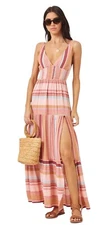 L Space Lilikoi Dress Size XS Santa Monica Stripe V-Neck Maxi Dress Slit NWT