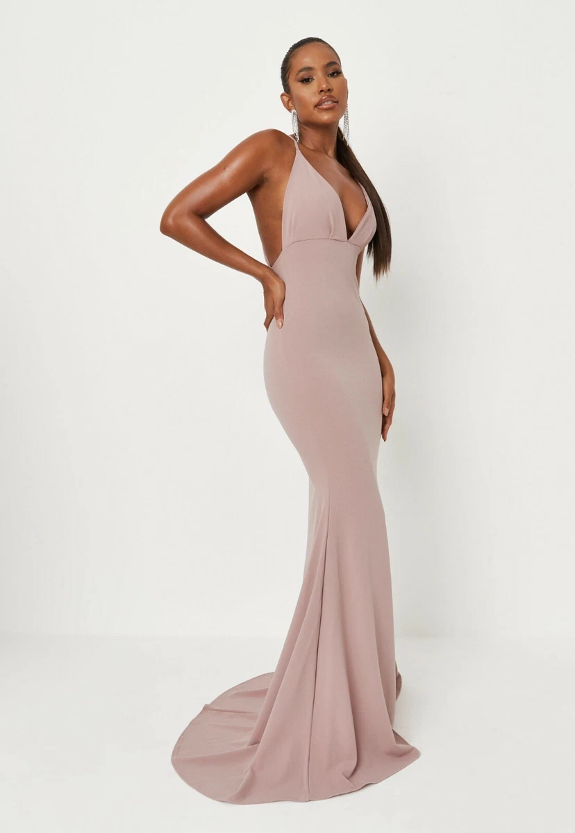 Missguided Pleated Bust Fishtail Maxi Dress Size 10 Colour Dusty