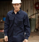New Men's 100% Cotton Drill Long Sleeve Work Shirt with two Front Chest Pockets