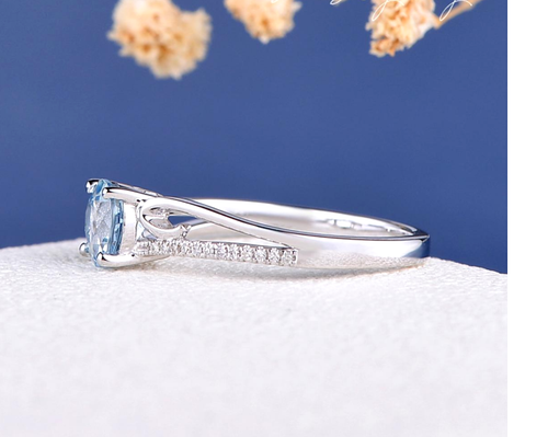 Anillo de compromiso de aguamarina Mujer Curva única antigua Mariposa 10k... - Imagen 4 de 10