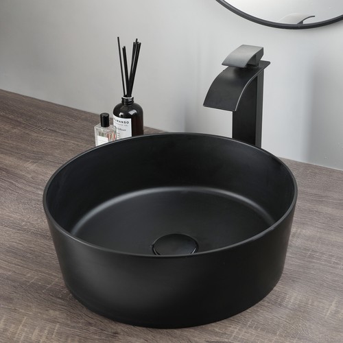 Bathroom Vessel Sink Black/White Washing Bowl Deck Mounted Brass Mixer Tap Drain - Picture 47 of 54