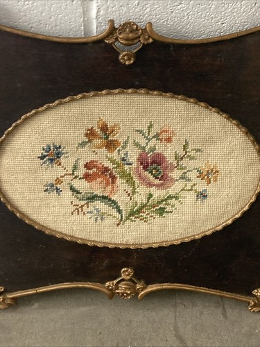 Antique Victorian Period Flower Themed Wood&Fabric Wall Hanger 21x14in - Picture 2 of 9