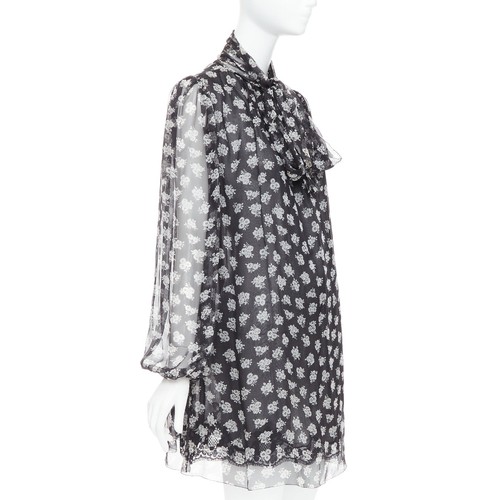 DOLCE GABBANA 100% silk black white floral sheer tie dress IT40 S - Picture 3 of 9