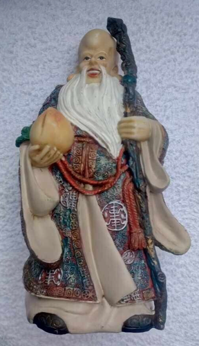Vintage chinesischer Gott der Langlebigkeit Harz geschnitzte Figur Shou Lao Statue