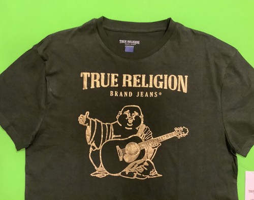 TRUE RELIGION Men’s Short Sleeve T-Shirt Size LARGE Khaki w/Gold 100% Cotton - Picture 7 of 12