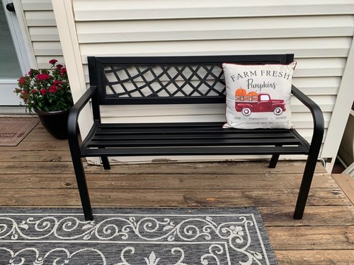45.5'' Black Metal Garden Bench – Patio Park Seat w/ Armrests, Weather-Resistant - Picture 6 of 12