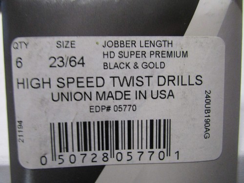 23/64" Type 190-AG 135 Degree Split Point Jobber Length HSS Drill Bit QTY 6 - Picture 3 of 3