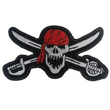 Pirate Skull  Crossed Swords Embroidered Iron-On Patch 3.5x2 Jolly Roger 13