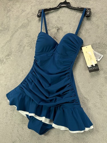 Profile by GOTTEX Tutti Frutti Bandeau Swimdress Blue One Piece Swimsuit Size 6 - Picture 13 of 17