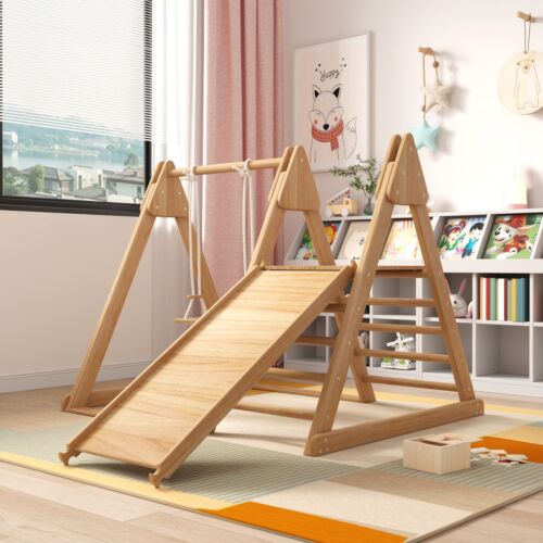 Klettergerüst Indoor inkl. Rutsche und Schaukel Holz Kinder Kiefernholz - Bild 7 von 17