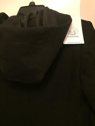 MENS The Wool Maker Hooded Black Wool Coat XS - Picture 2 of 4