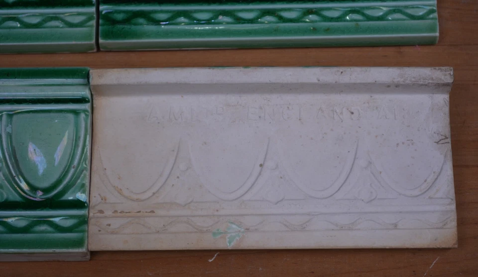 ALFRED MEAKIN - 古董艺术 NOUVEAU MAJOLICA BORDER 瓷砖 C1900(绿色蓝色) — 第 4/4 张图片