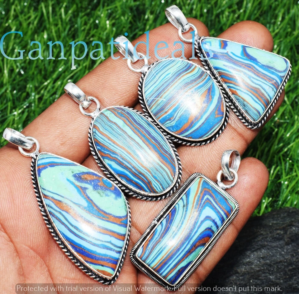 Lote de colgantes de piedras preciosas de calílice arco iris joyas étnicas chapadas en plata 925 Foto 2 de 4