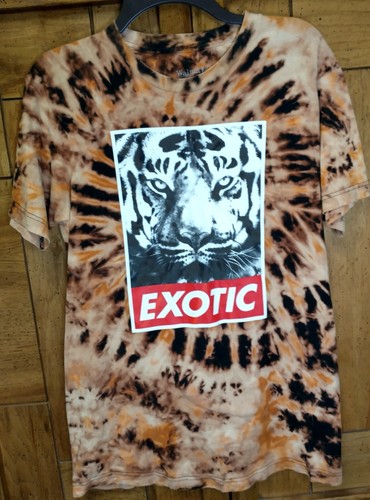 Womens Walnut & 39th Boutique Orange Black TyeDye Exotic Tiger King Tshirt Sz L