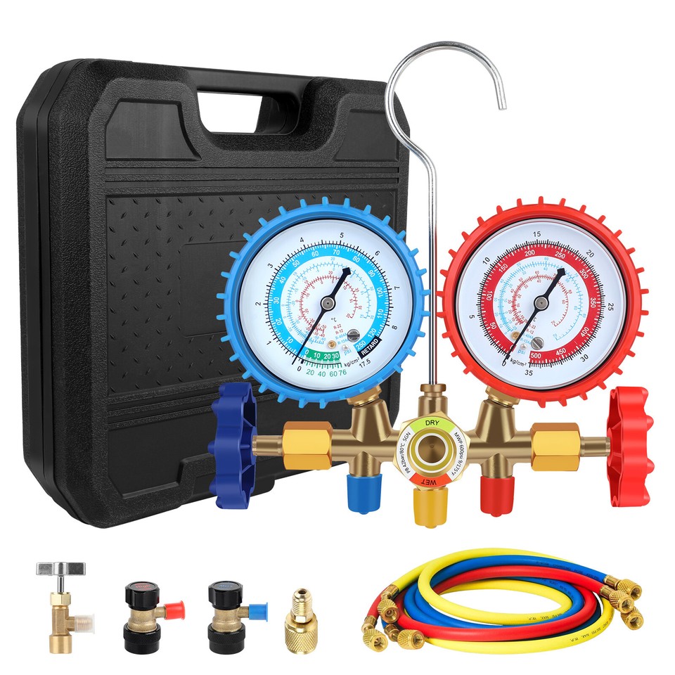 4 CFM 1/3 HP HVAC Vacuum Pump and Gauge Set Manifold Gauge Kit ...