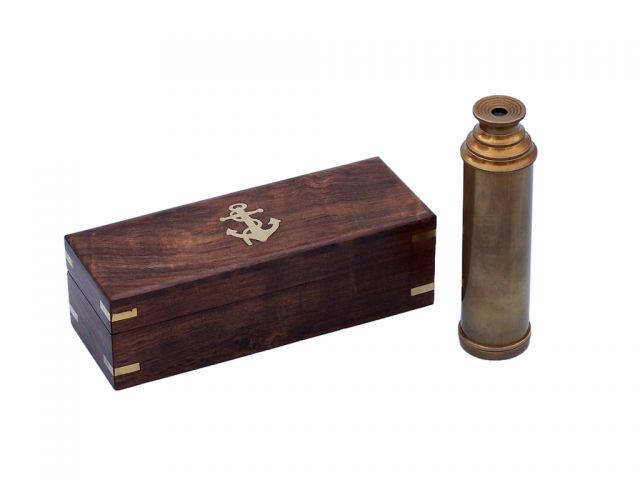 Antique Brass Spyglass with pinkwood Box 15 - Captains Spyglass - Brass Spyglas Antique Brass Spyglass with pinkwood Box 15 - Captains Spyglass - Brass Spyglas