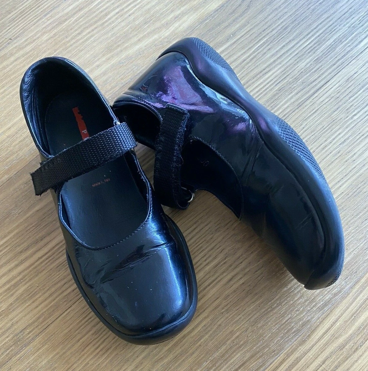 Prada Girl Black Patent Leather Ballet Flats Shoes Size 30 12.5