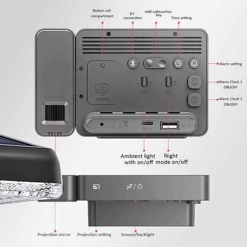 LED Digital Smart Alarm Clock Projection Temperature Time Projector LCD Display - Picture 9 of 12