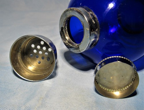 Vintage Art Deco Cobalt Blue Dumbbell Chrome Cocktail Shaker West Virginia Glass - Picture 4 of 5