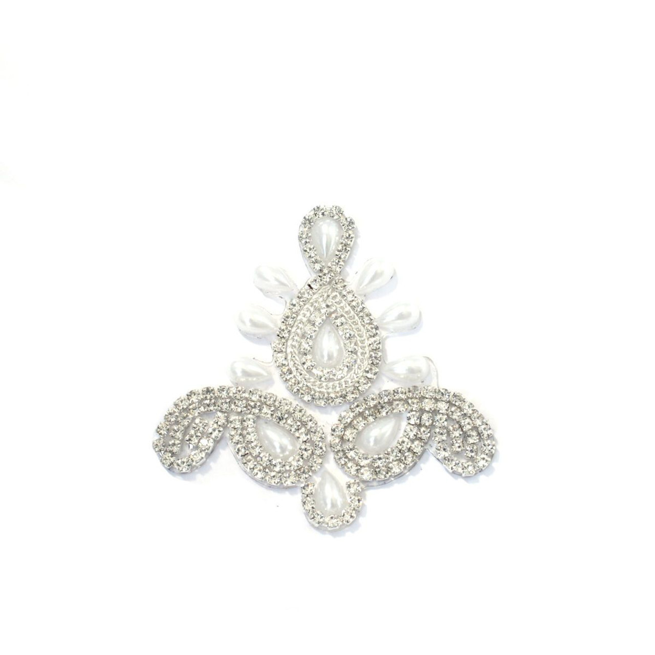Rhinestone Diamante Motif Crystal Hot Iron On Applique Dress Gown Motif Patch