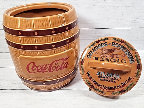 Coca-Cola 1999 BARREL Cookie Jar Brown Ceramic
