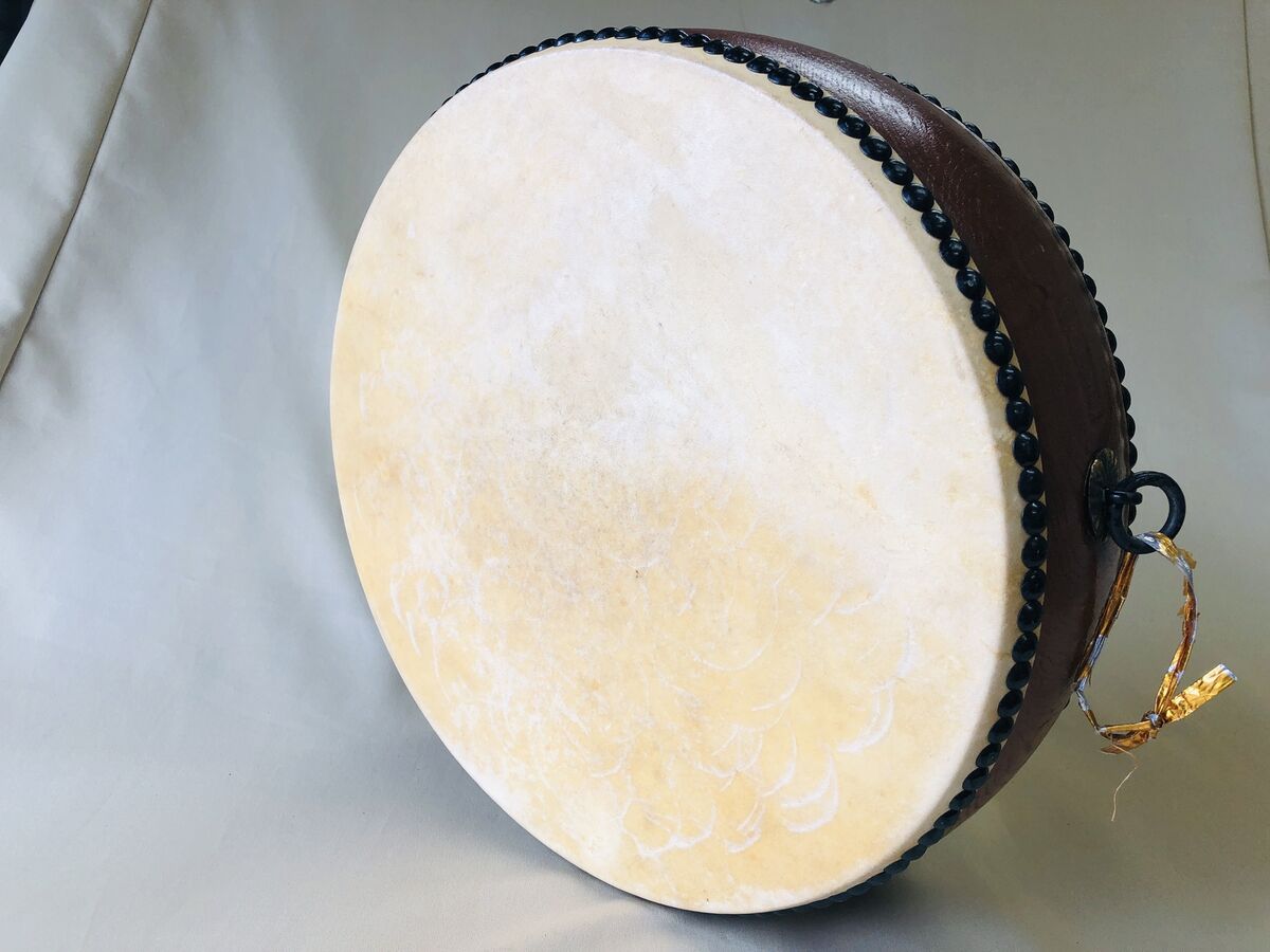 Y4274 TAIKO Flat Drum sound musical instrument Japan vintage Y4274 TAIKO Flat Drum sound musical instrument Japan vintage