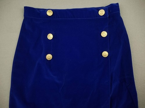 Vtg Midi Skirt M Royal Blue Velvet Velour Wrap Straight Military Button Handmade - Picture 3 of 13