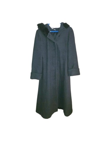 Vintage Worthington Wool Trench Coat Sz 12 Women's Faux Fur Lined Hood Button Up - Picture 8 of 12