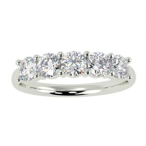 0.50Ct Natural Round Diamond 5 Stone Claw Set Eternity Ring in Platinum - Picture 2 of 9