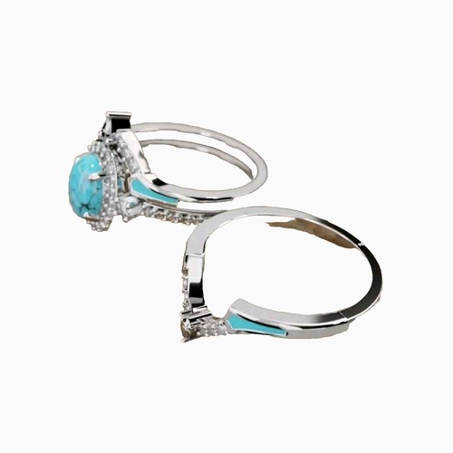 Size 8 (3) Piece Stacking Ring Set Rhinestone Silver Tone Bohemian Style Jewelry - Picture 4 of 7