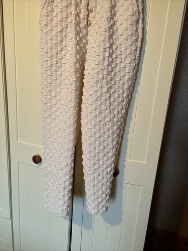Ladies Ivory Textured Pull On High Waisted Lightweight Ankle Trousers Size M - Picture 10 of 15