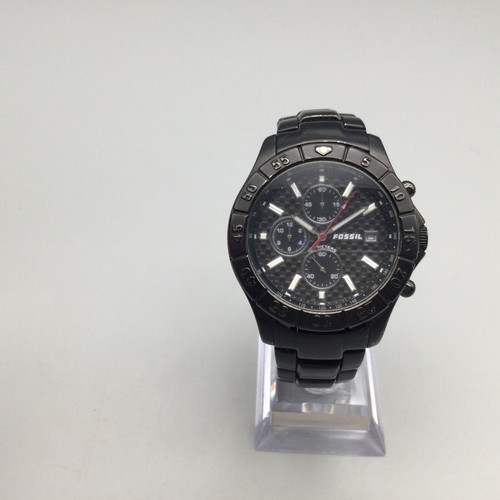 Fossil Chronograph Watch Men 40mm Black Tone Dial Date New Battery 6.75" - Picture 2 of 14