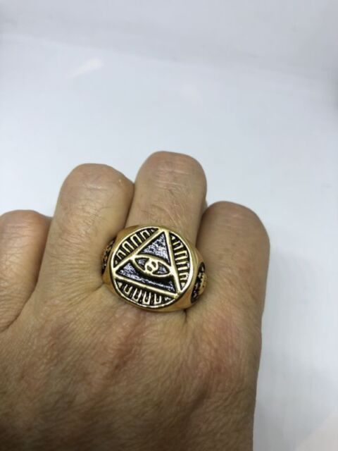 Vintage Golden Stainless Steel Illuminati Eye Crest Size 10.5 Men's Ring Vintage Golden Stainless Steel Illuminati Eye Crest Size 10.5 Men's Ring
