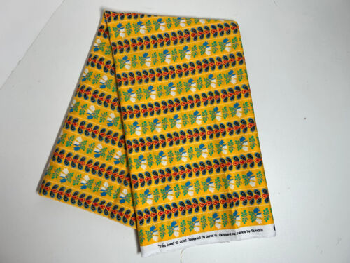 Spectrix Tres Jolie fabric; Yellow with blue, white, & red floral stripe; 3/4yd - Picture 2 of 4