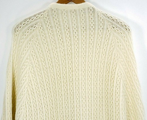 De Colección Sally Gee Cable Tejido Botón Flecos Chal Poncho Suéter Marfil Grandmancore - Imagen 7 de 10