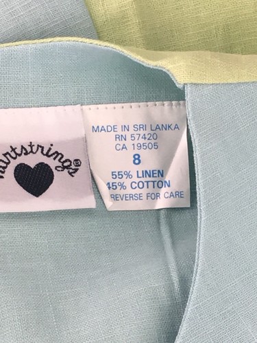 Girl's 8 HARTSTRINGS Dress Sleeveless AQUA BLUE LIME GREEN Shift Easter Linen - Picture 5 of 5