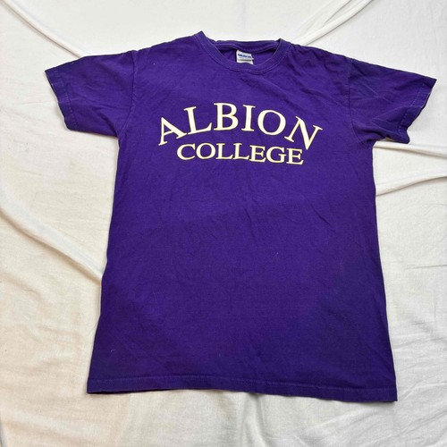 Gildan Unisex Rundhalsausschnitt T-Shirt lila Grafikdruck Albion College Small