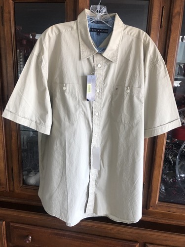 Tommy Hilfiger Men’s Button Up Khaki Shirt Short Sleeve Casual XL Cotton NWT - Picture 3 of 21