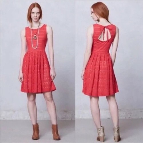 Postmark Red Eyelet Cutout Back Sunstream A-Line Dress | Women's S - Picture 3 of 4
