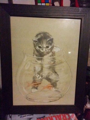 Kitten At The Goldfish Bowl Framed Wall Print - Pollyanna Pickering - Wall Art - Picture 1 of 5