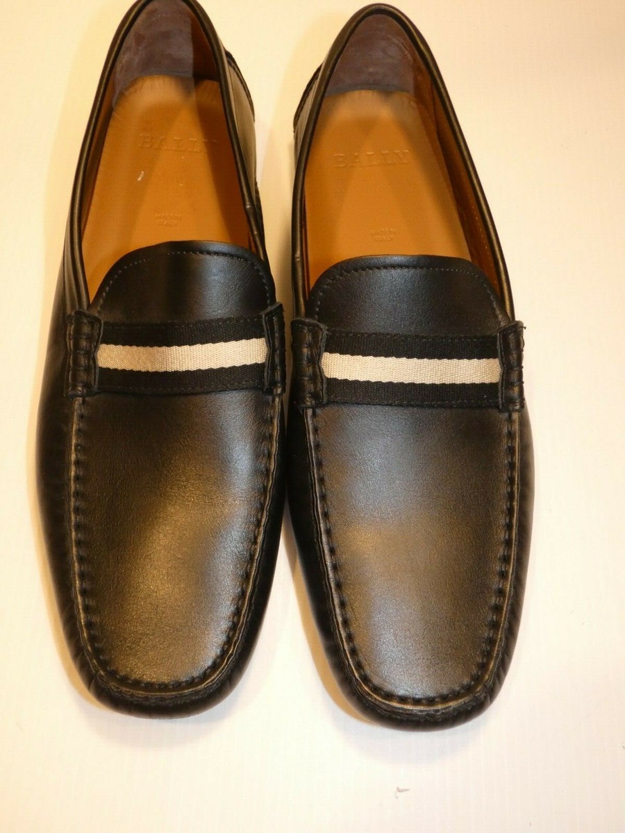 Bally Men's Black Slip On Loafers w White Stripe, Size 12 | eBay