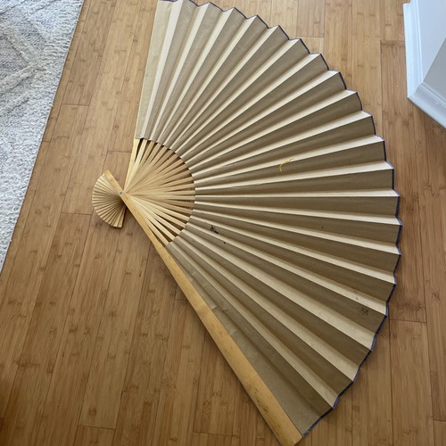 Asian Fan Wall Art Pink Bamboo with Cherry Blossoms - Bamboo 35" Large Folding - Picture 10 of 11