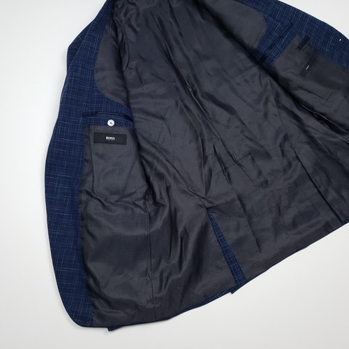 Hugo Boss Sport Coat 40 50 Slim Fit Blazer Jacket Blue Check Hutsons4 Wool Linen - Picture 12 of 21