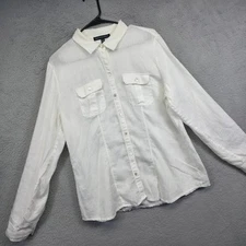 Saks Fifth Avenue Top Womens XL White Roll Tab Sleeve Linen Shirt Coastal Resort