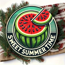 2D Flat, 1pc 7.87x7.87 Inch Aluminum Watermelon Slice Wall Art - Vibrant Red & G