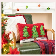 18" L Hooked Bent Trees Pillow for Sofa Couch Bed Living Room Christmas Decor