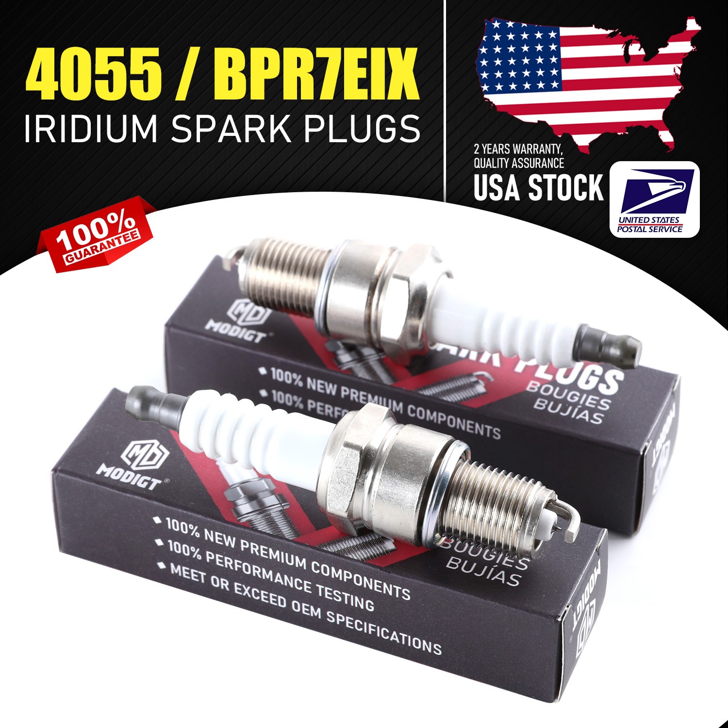 2x High Performance Spark Plugs OEM Replace For NGK 4055 / BPR7EIX, Plug on play